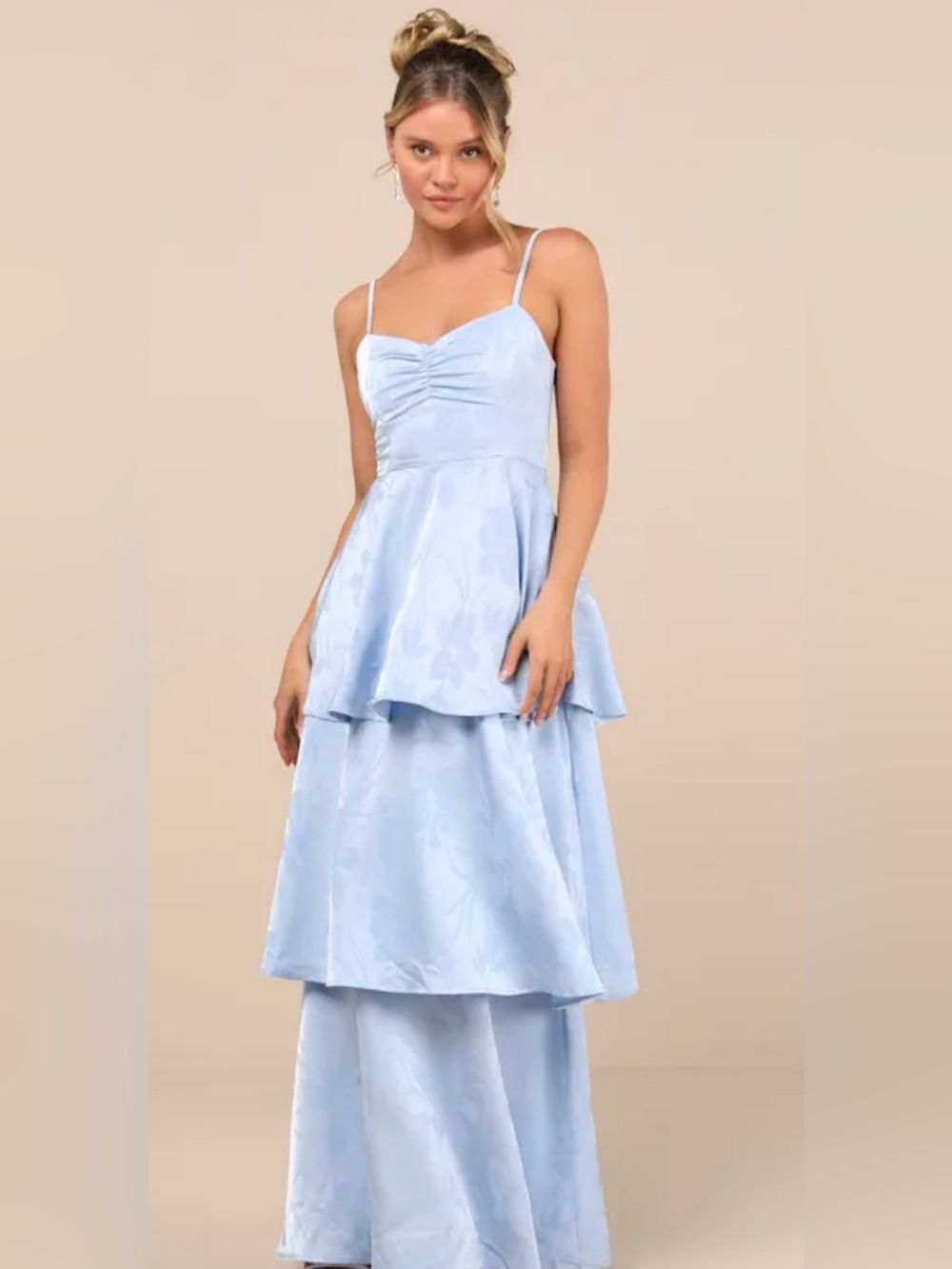 Lulus Light Blue Tiered Satin Maxi Dress